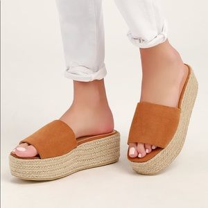 lulu’s o’ahu 2 camel brown suede espadrilles platform sandals